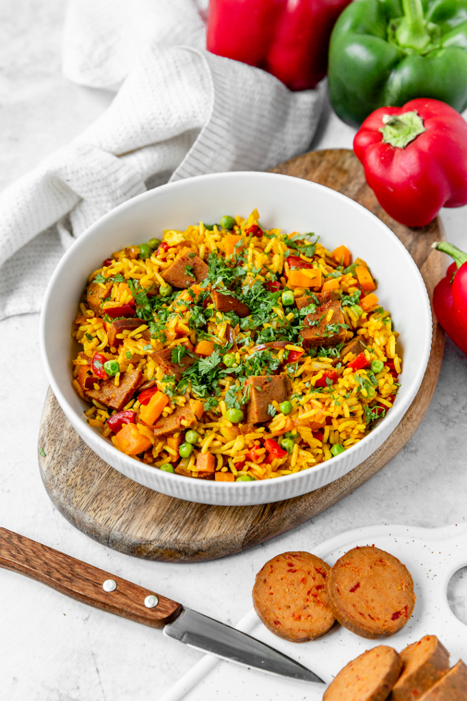 ChorizoGericht im PaellaStyle Veganes Rezept Wheaty